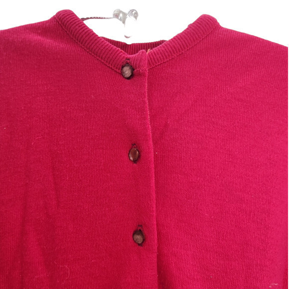 Vintage 80s Hot Pink Tight Knit Long Sleeve Button Down Cardigan Sweater - Picture 4 of 10
